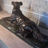 Large ancient sculpture – Reclining Greyhound after P.J. Mêne – edition