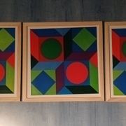 Triptyque Vintage Art Optique - Victor Vasarely - 3 Cadres 30x30cm