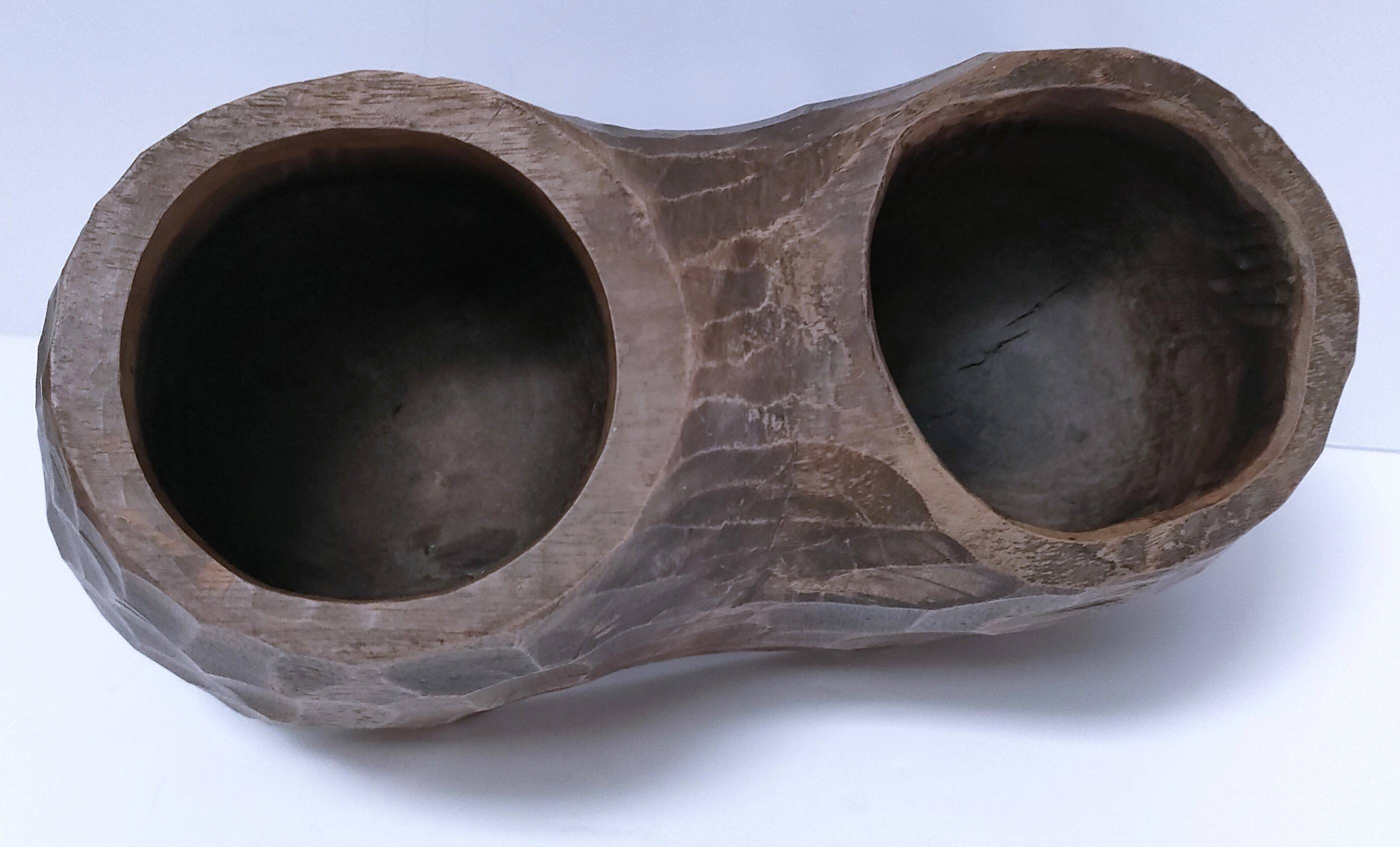 Carved solid wood pencil holder signed vintage