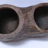 Carved solid wood pencil holder signed vintage