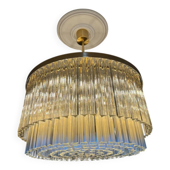 Murano Glass Chandelier with Clear Triedo Glass Italian Pure Art