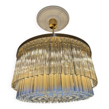 Murano Glass Chandelier with Clear Triedo Glass Italian Pure Art
