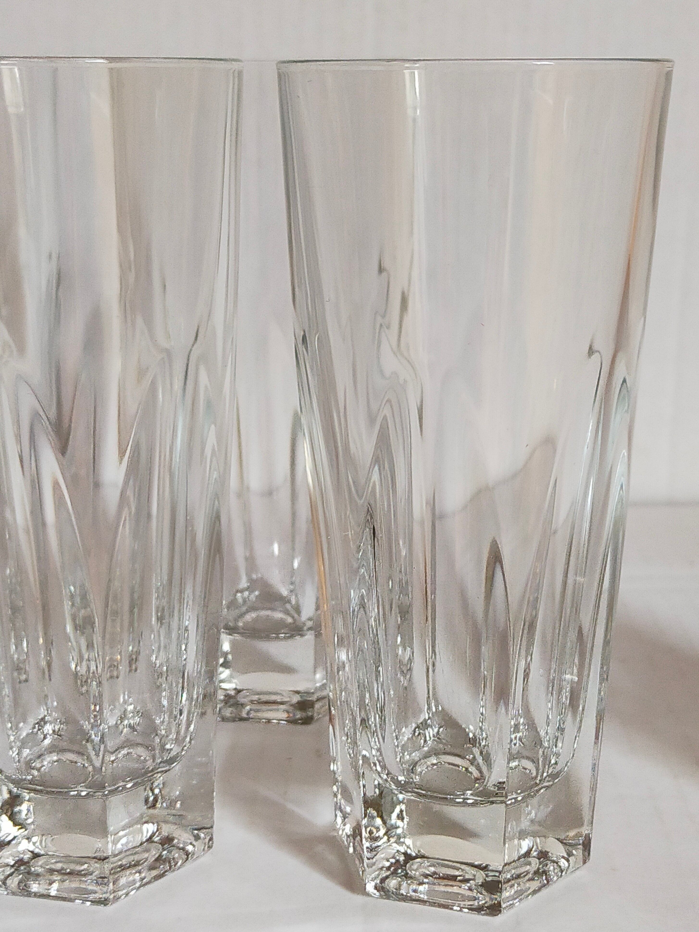 Six Art-Deco long drink glasses in crystal with cut sides