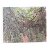 Tableau vintage années 70 paysage jardin