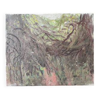 Tableau vintage années 70 paysage jardin