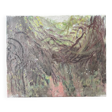 Tableau vintage années 70 paysage jardin