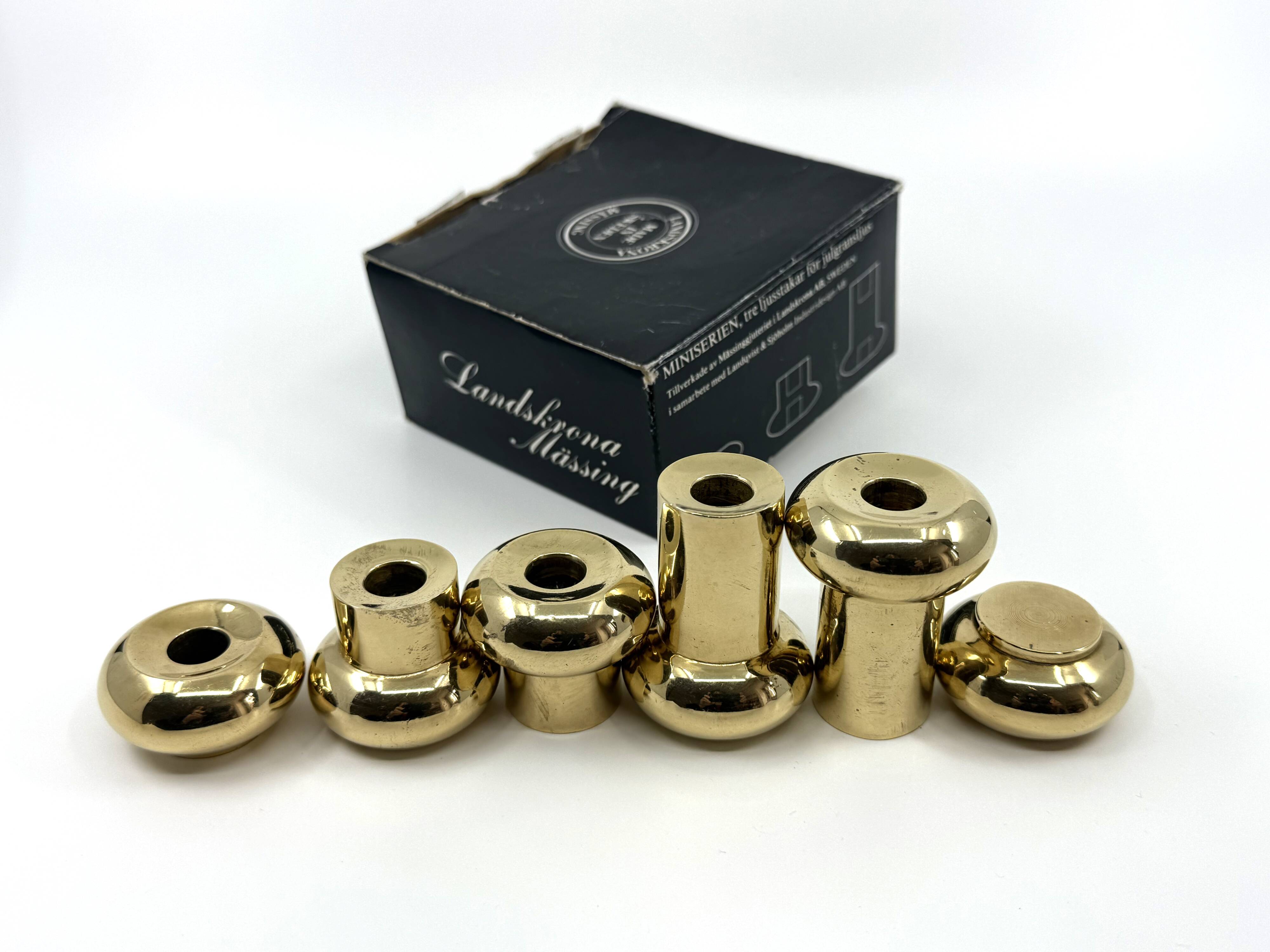 6 small brass candlesticks • Landskrona Mässing • Sweden • Circa 1978