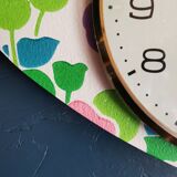 Vintage silent asymmetrical wall pendulum clock "Purple green pink flowers"