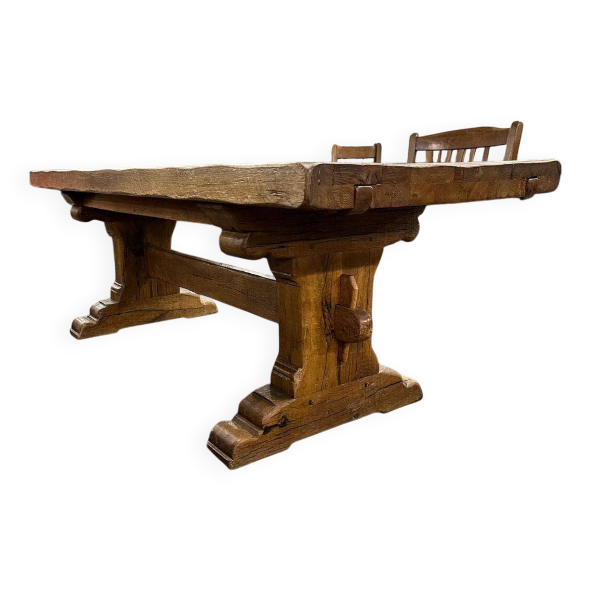 XL vintage brutalist wooden dining table