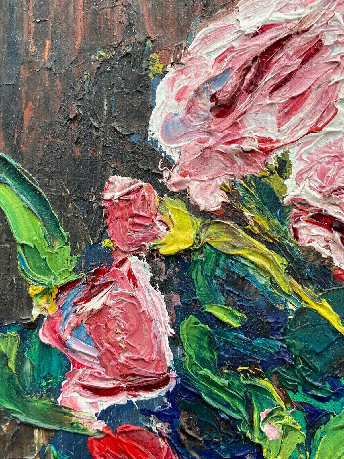 Oil on cardboard 20th century still life with flowers