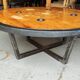 Large industrial coffee table metal and wood drum