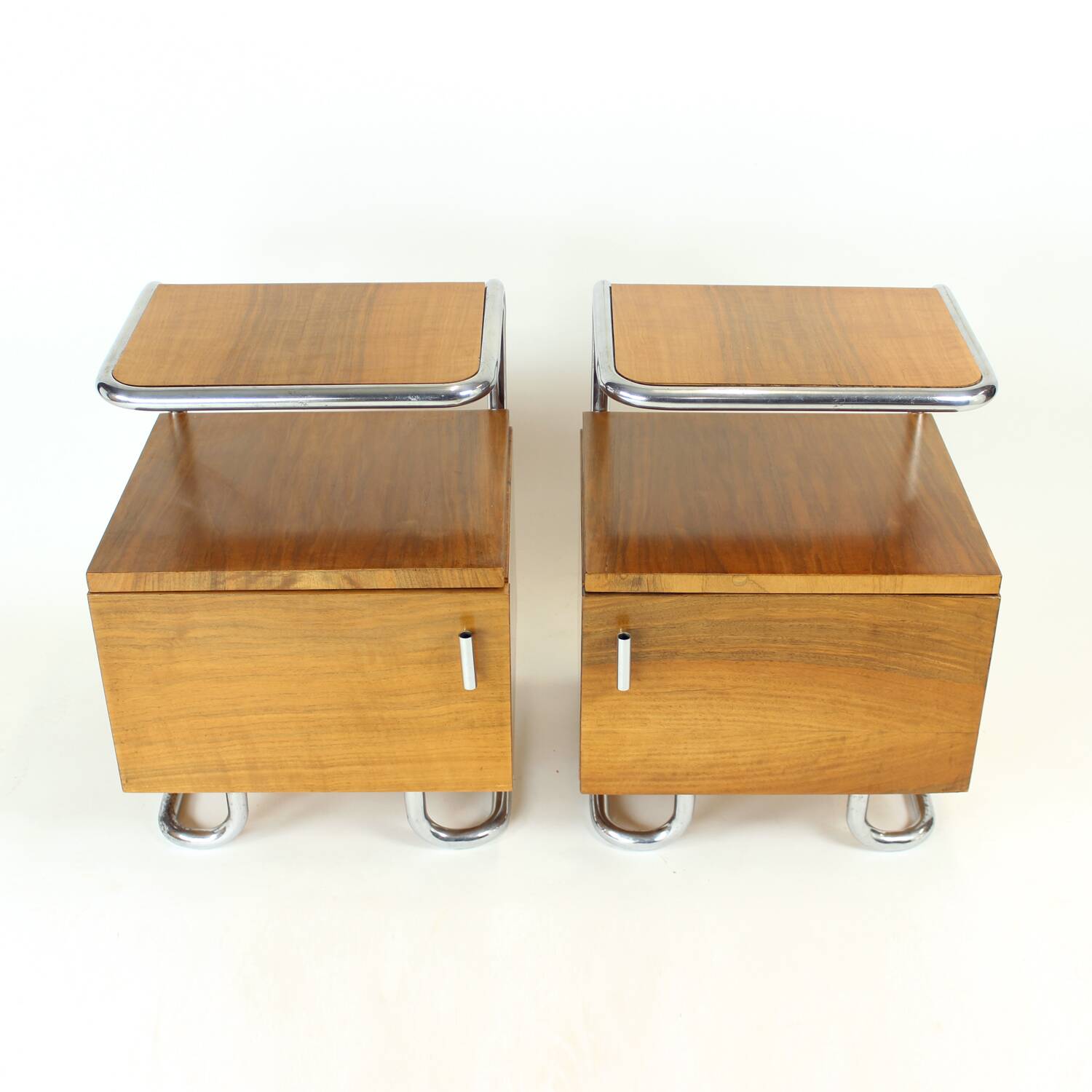 Set Of 2 Bedside Tables In Chrome & Walnut, Vichr & Spol, Czechoslovakia 19