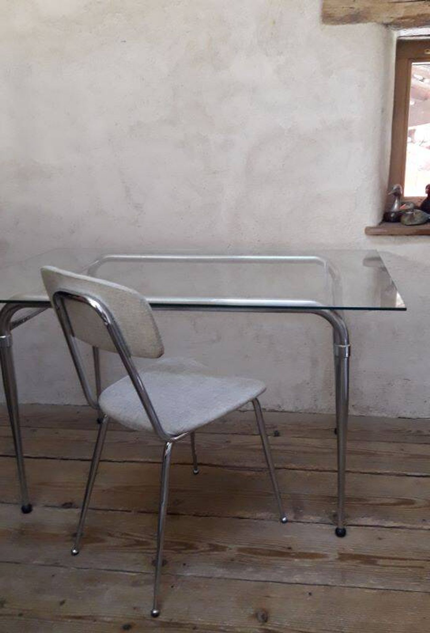 1950s chrome and fabric compass base chair