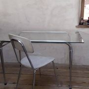 1950s chrome and fabric compass base chair