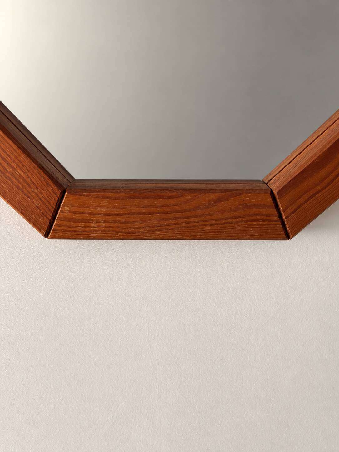 Vintage Octagonal Wooden Wall Mirror – 1970s Geometric Design