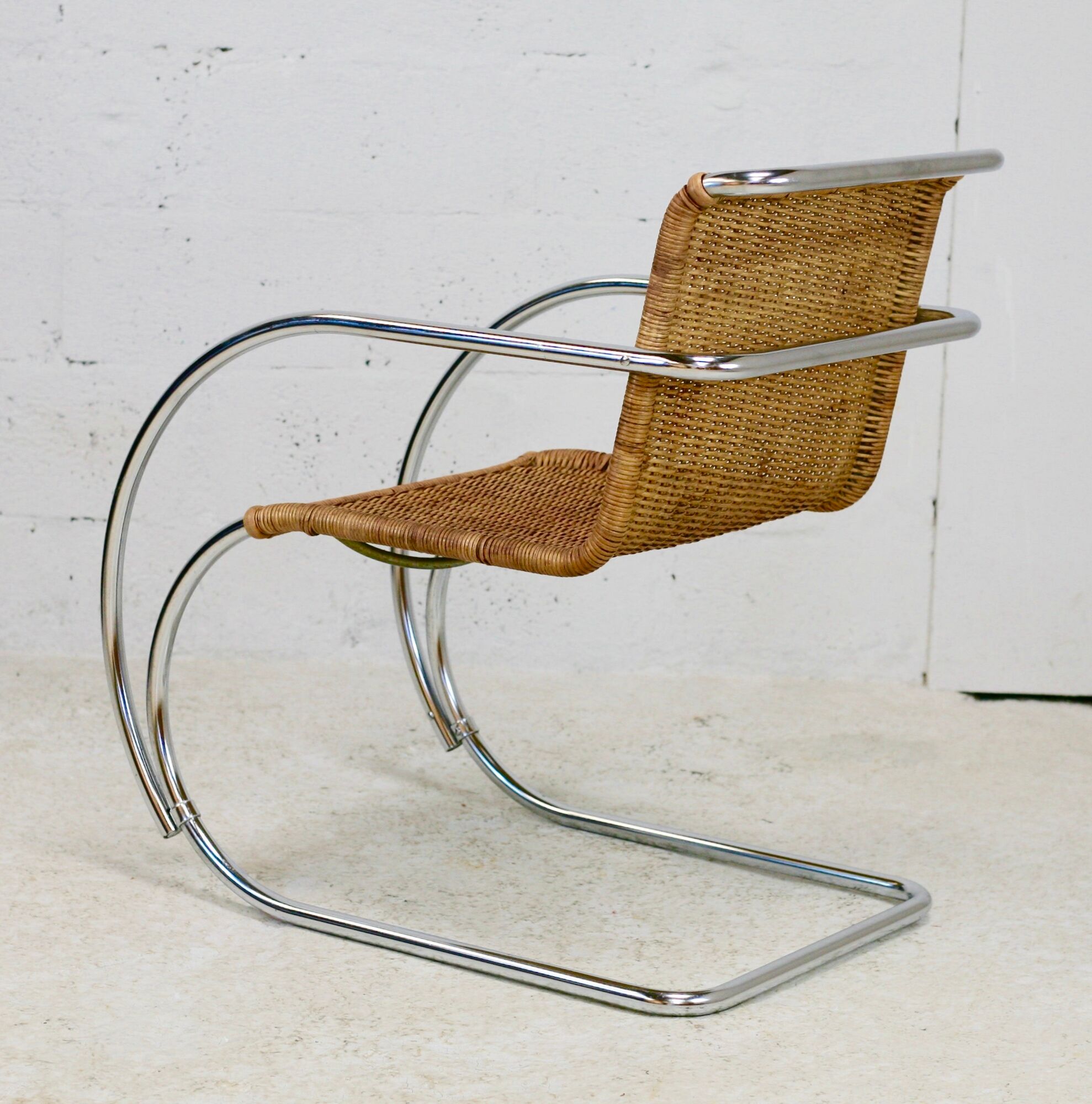MR20 armchair, tubular chromed steel and rattan, Mies van der Rohe, circa 1960