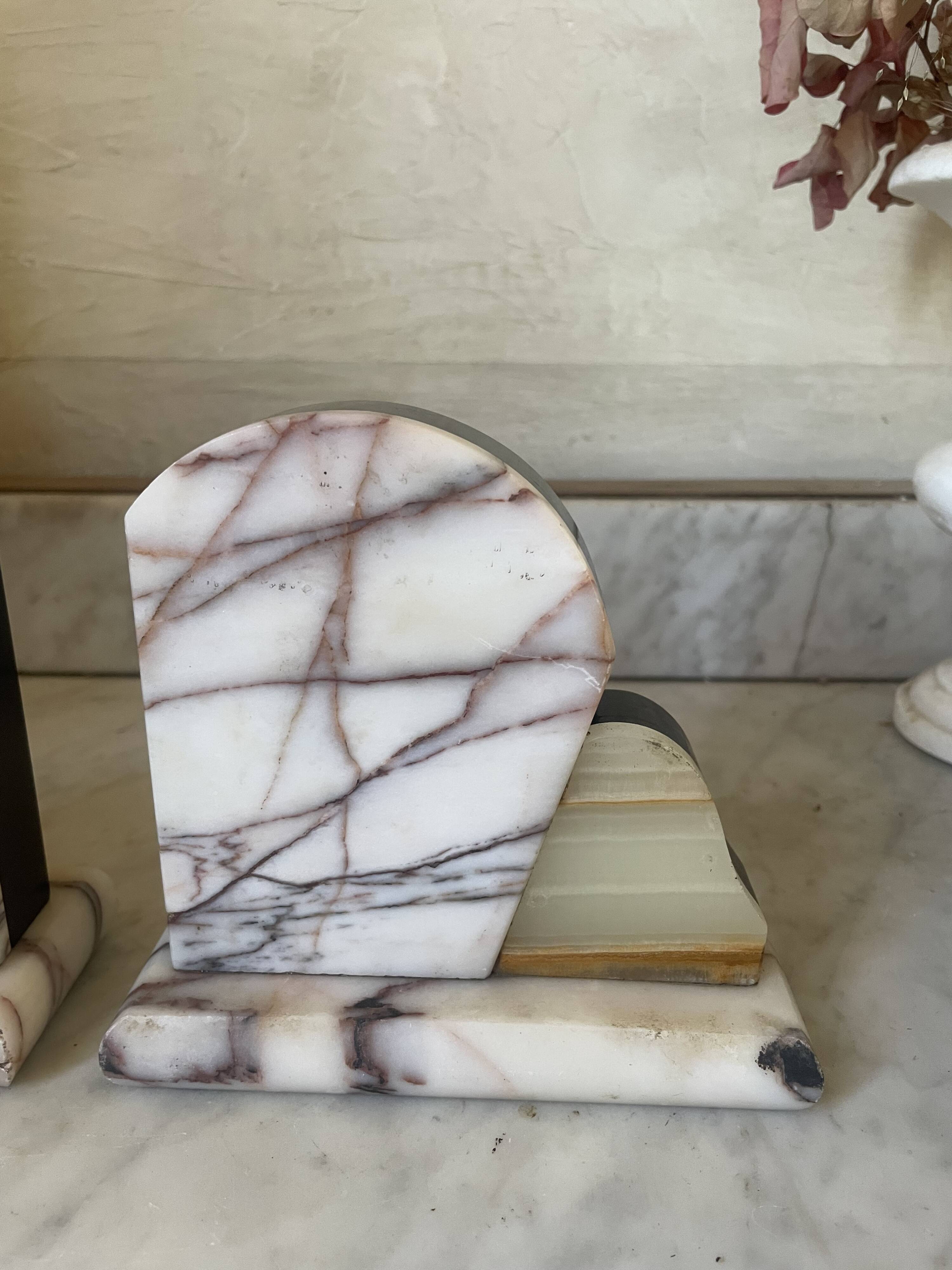 Vintage pair of marble and onyx Art Deco bookends.
