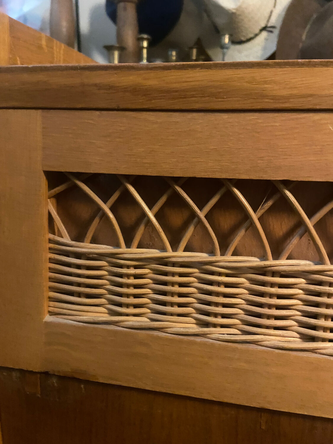 Vintage wooden and rattan secretary