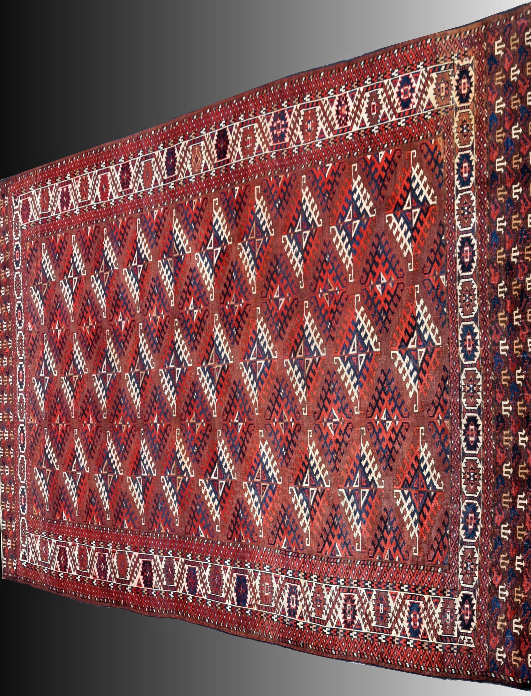 Large Antique Turkmen Bukhara Yomud Rug: 3.45 X 2.08 Meters