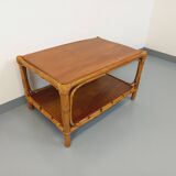 Table basse vintage en rotin et bois