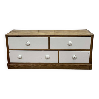 19th century low English chest of drawers in fir