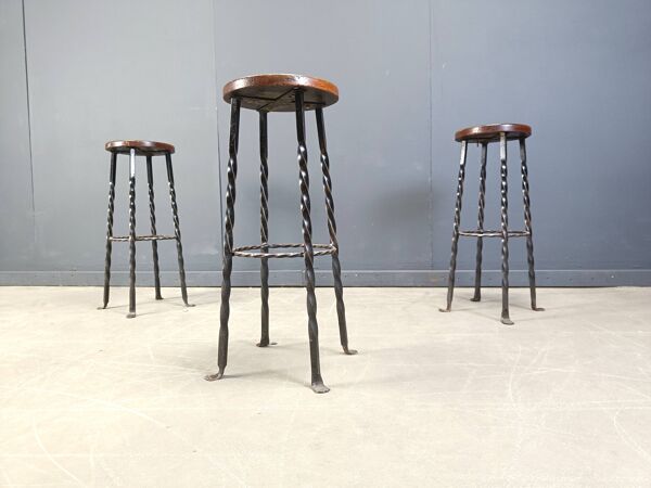 Tabourets de bar vintage en fer forgé français, années 1960 - lot de 3
