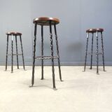 Vintage french wrought iron bar stools, 1960s - set of 3