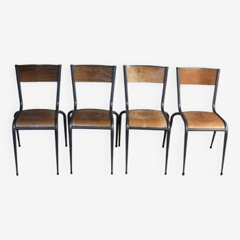 4 school chairs with tapered metal and wood legs