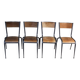4 chaises d'école pieds fuselés métal et bois