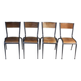 4 school chairs with tapered metal and wood legs