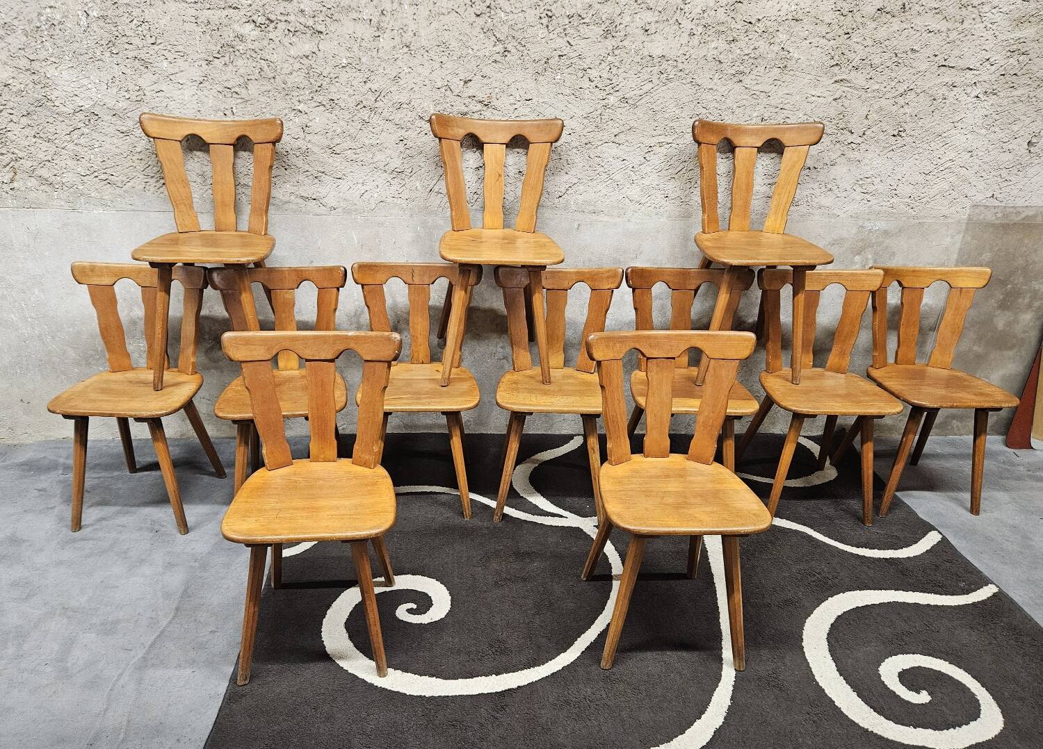 12 wooden bistro chairs, 1970