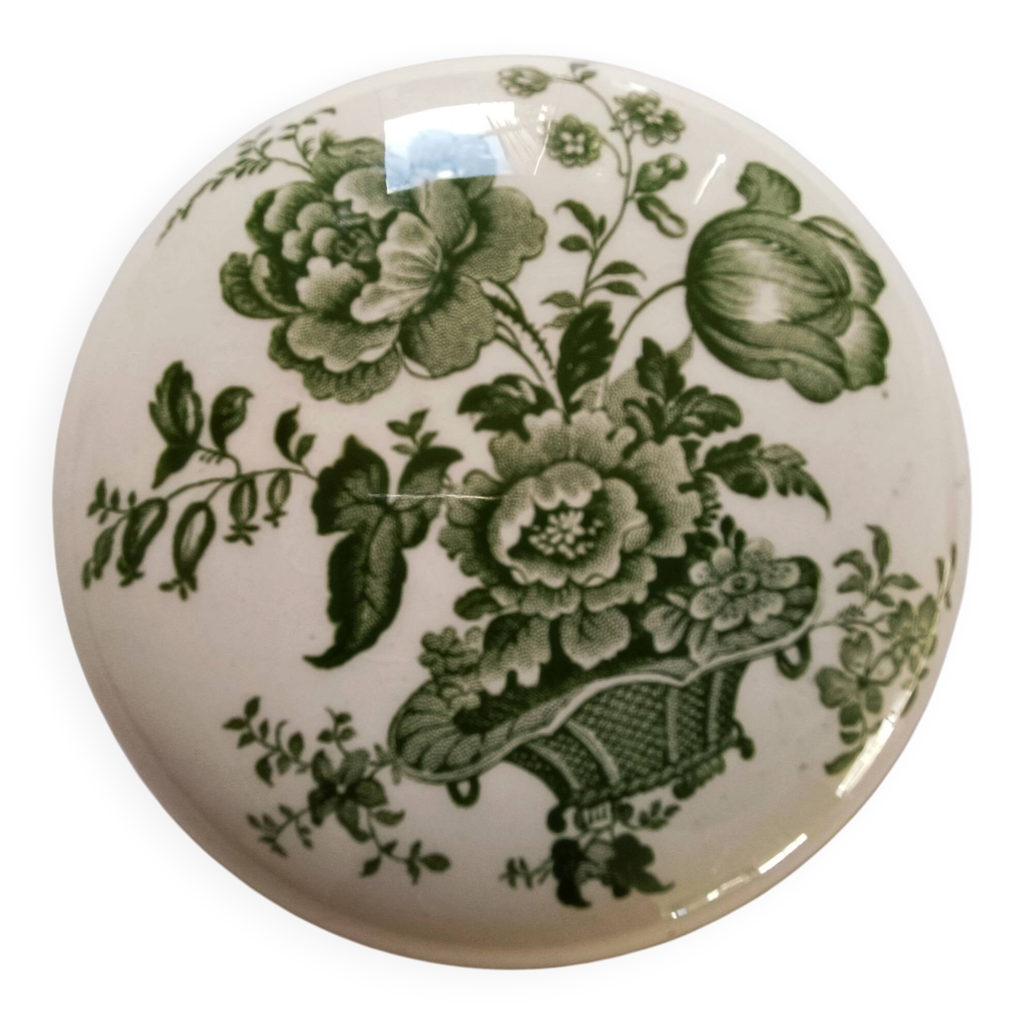 Bonbonnière or vintage jewellery box in Crown Devon earthenware, England.