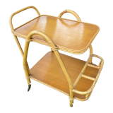 Rattan and oak trolley table