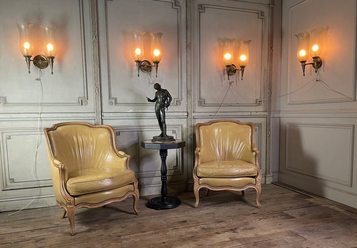 Suite of 4 wall lamps in bronze and murano glass, pier luigi colli and seguso, 1955