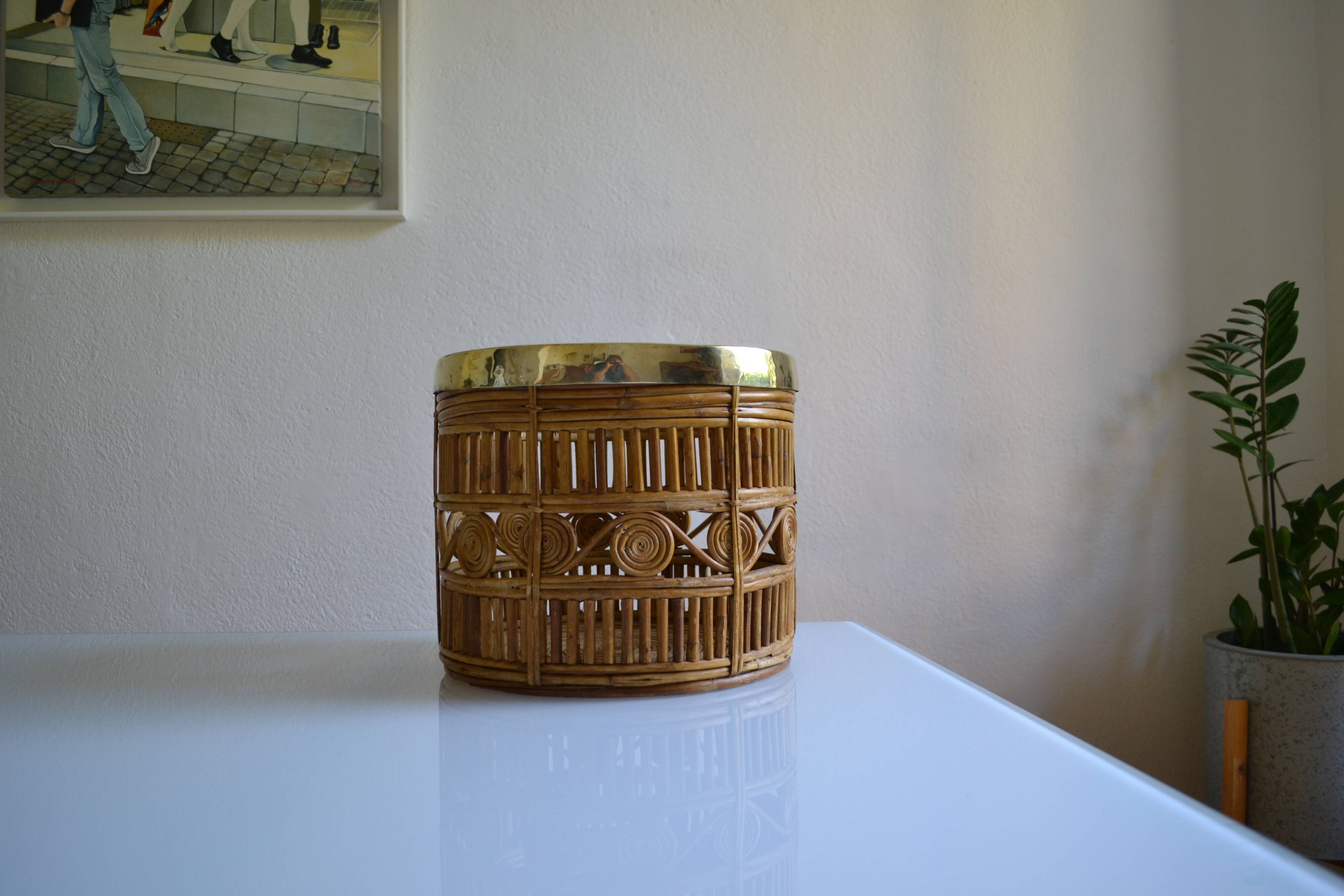 Bamboo and brass basket circa 1960 italy