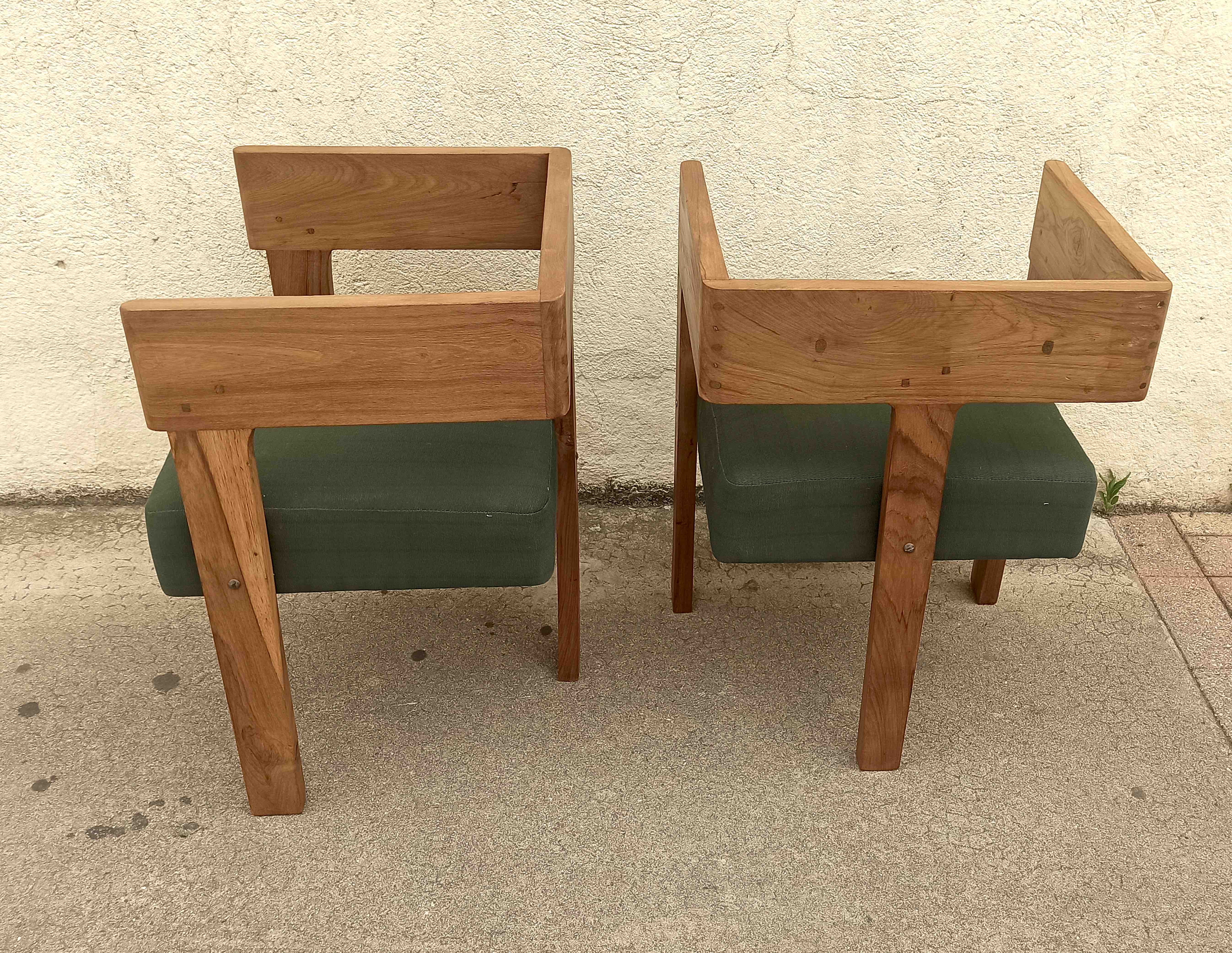 Pair of tripod armchairs ancient solid teak, 60