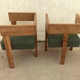Pair of tripod armchairs ancient solid teak, 60