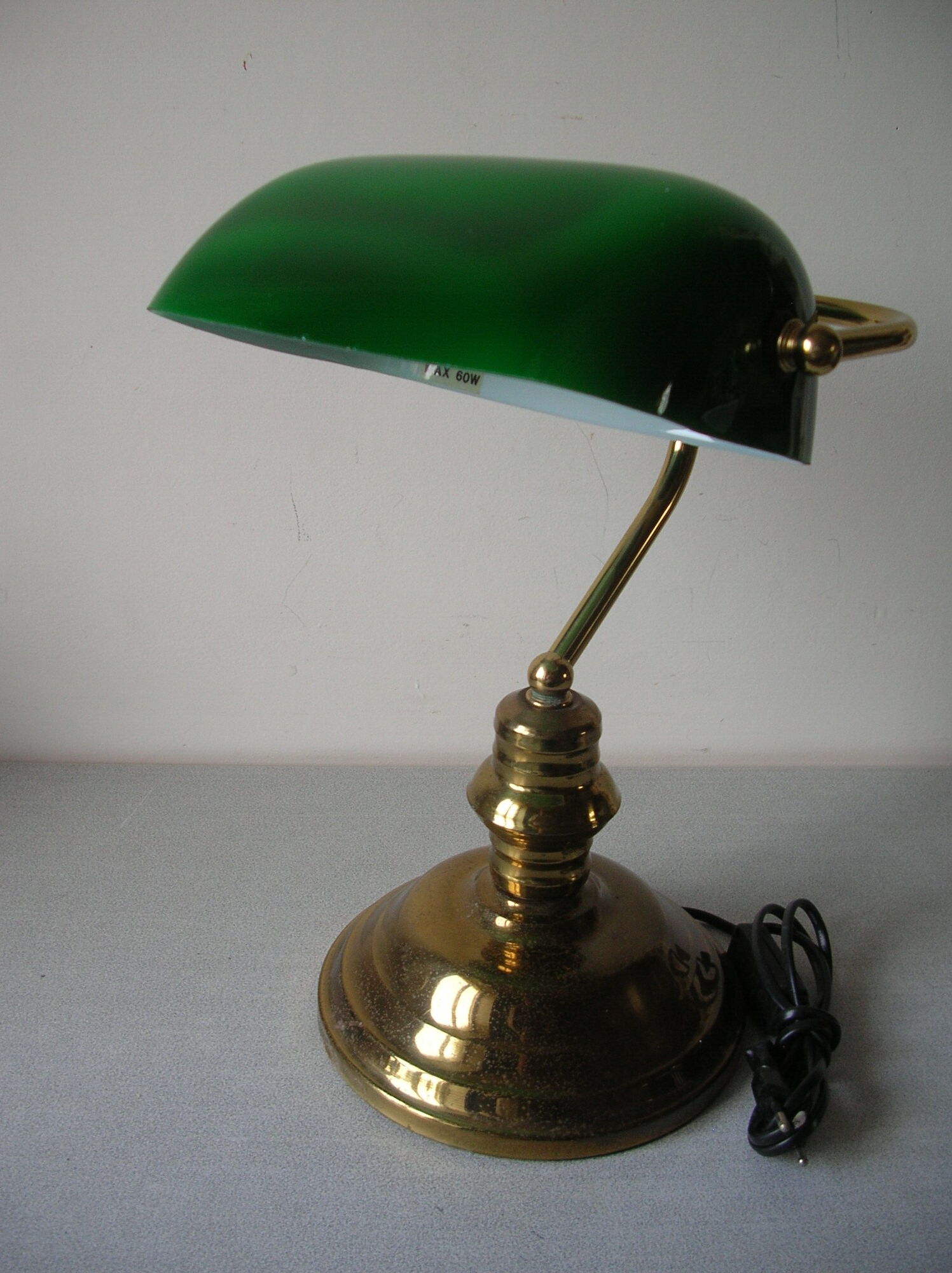 Notary desk lamp gooseneck brass lampshade opaline green white retro deco