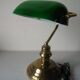 Notary desk lamp gooseneck brass lampshade opaline green white retro deco