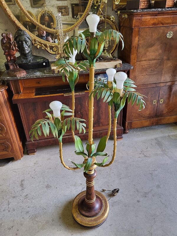 Metal and bamboo floor lamp of the 1960