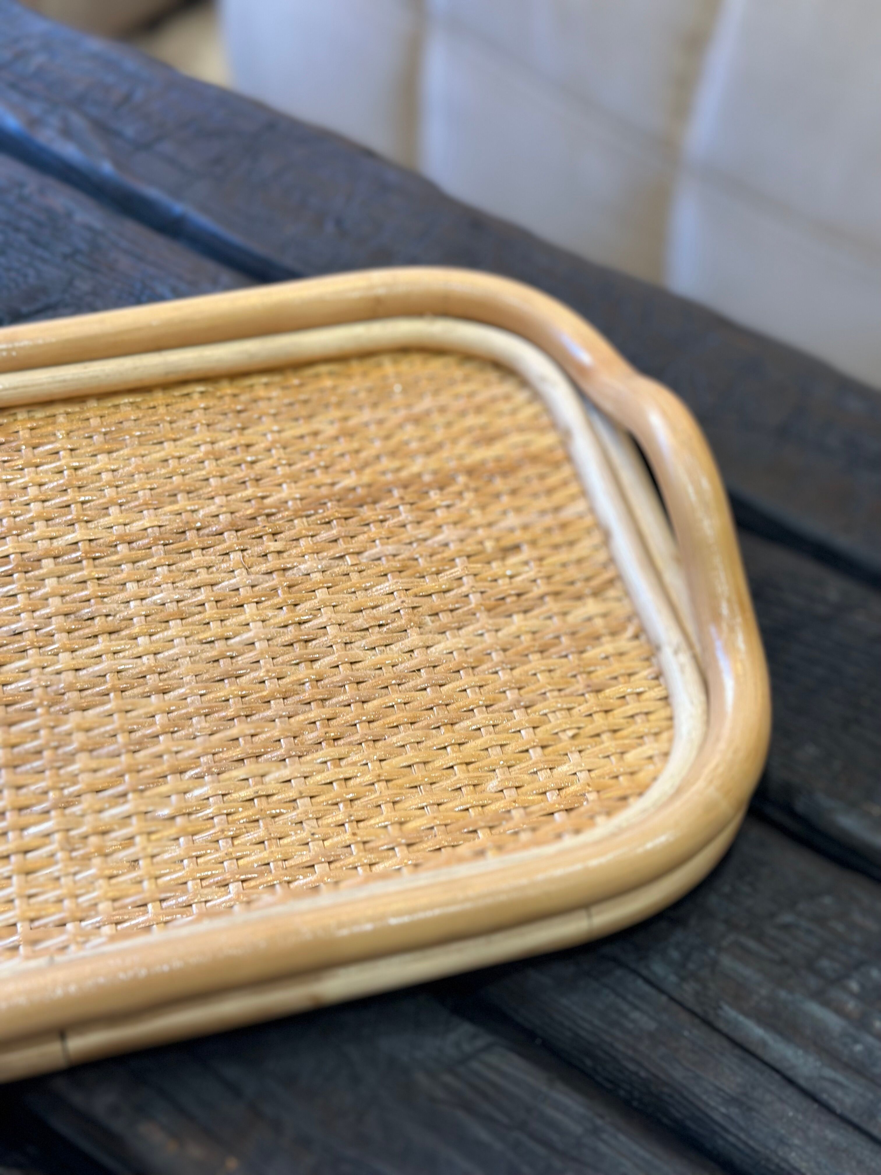 Large rattan and cane tray