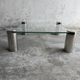 Clear Glass Square Coffee Table with Stainless Steel Cylinder Legs