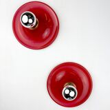 Pair of red Targetti Sankey sconces, 1970s, Italy