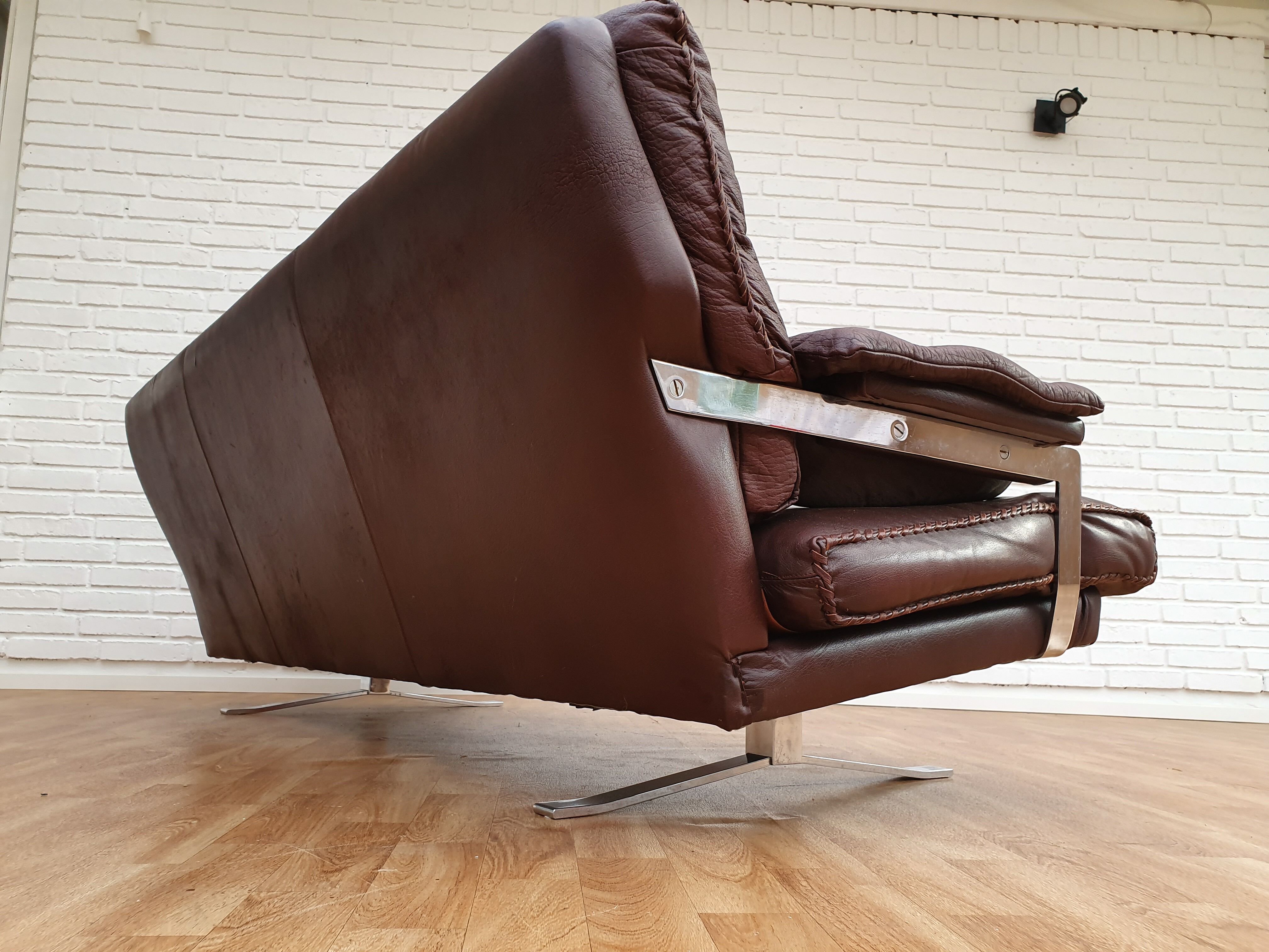 Swedish design 70s, Arne Norell sofa set, original upholstery, leather, chrome steel