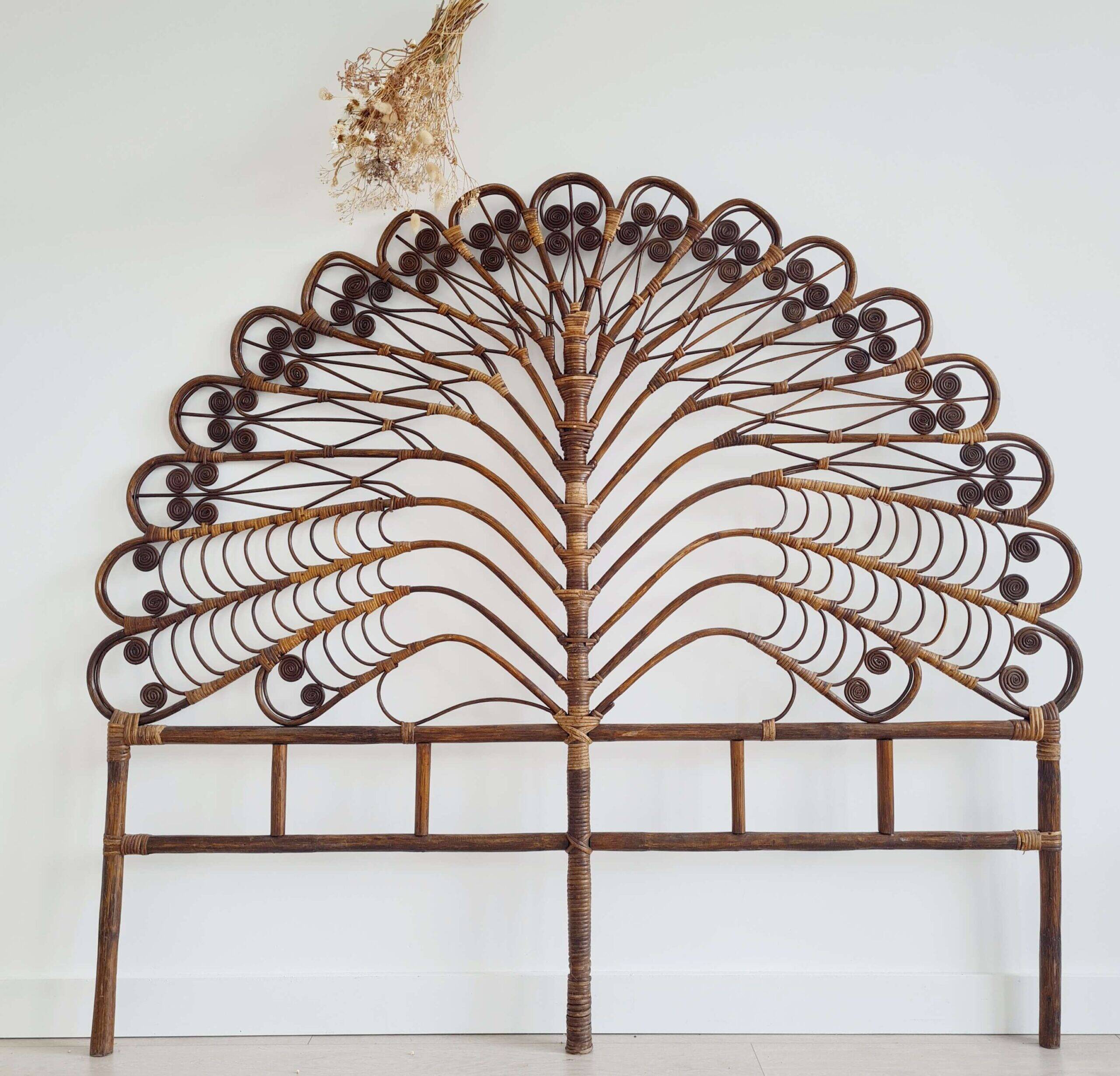 Antique peacock rattan headboard