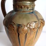Early 20th century flamed stoneware pitcher
