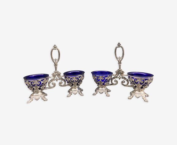 Paire de salerons en argent xixe style louis xv poinçon minerve verrerie