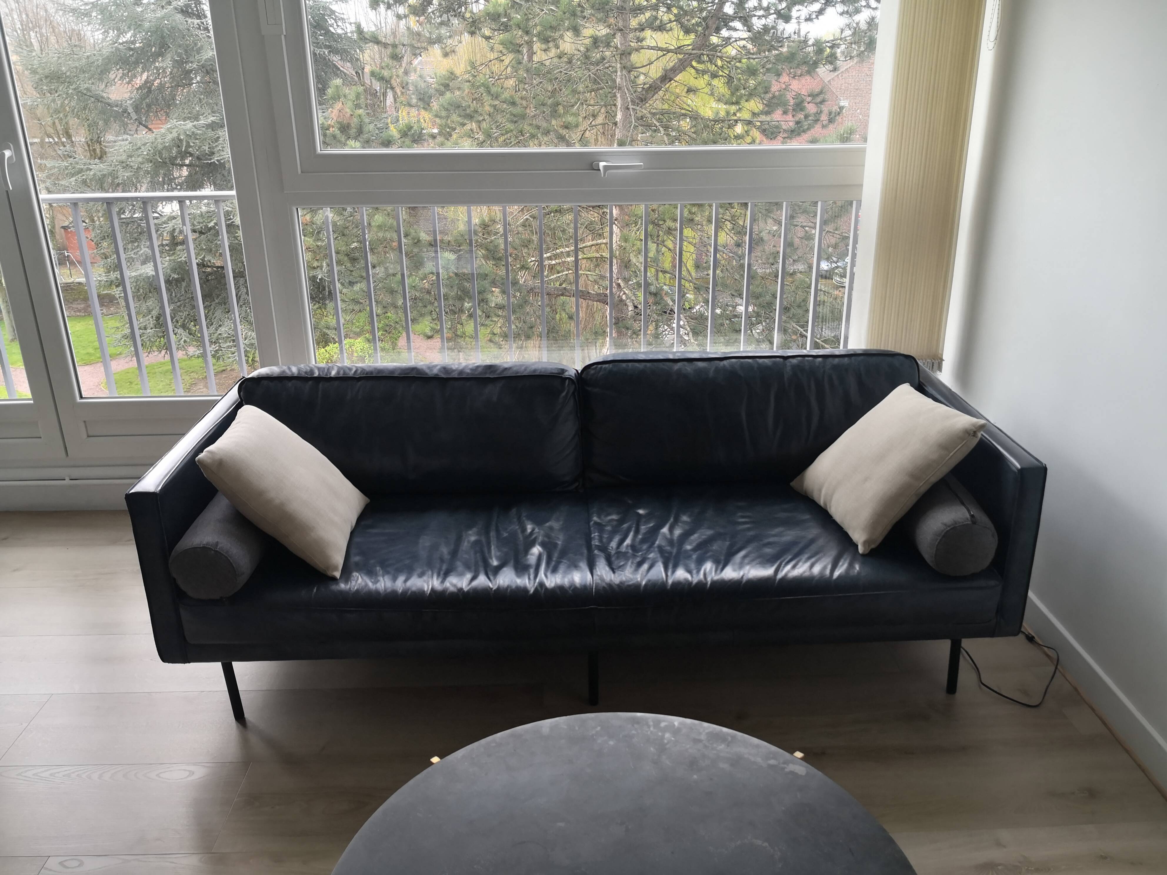 Oxford blue leather sofa