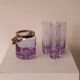 Set of lilac alexandrite liqueur glasses with matching ice bucket.