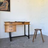 Modernist 50s oak metal desk